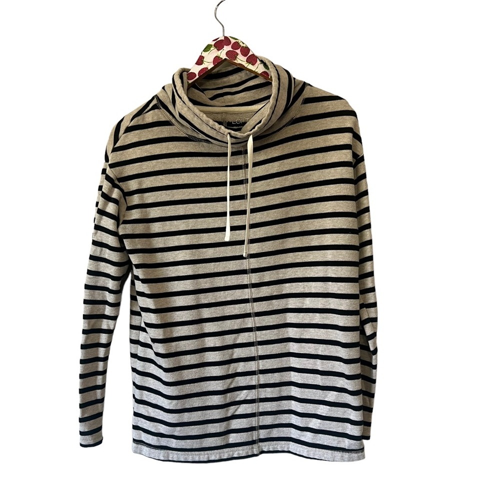 Loft Womens Striped Mock Neck Sweater Black Long Sleeve Size S